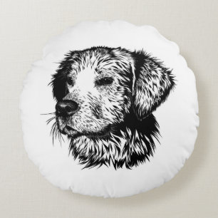 Coussins Ronds Croquis en tête de canine
