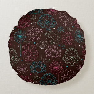 Coussins Ronds cru de papier peint de l'Inde de fleur de paon