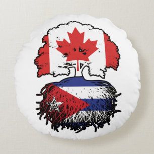 Coussins Ronds Cuba Drapeau canadien cubain des racines de l'arbr