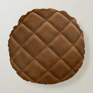 Coussins Ronds Cuir Brown, dessin motif rhombus