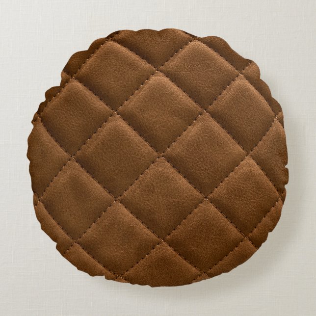 Coussins Ronds Cuir Brown, dessin motif rhombus (Devant)