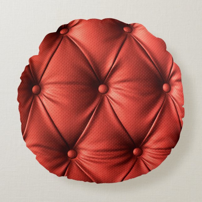 Coussins Ronds Cuir rouge texturé : Détails du matériau (Devant)
