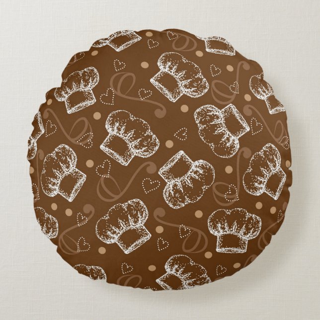 Coussins Ronds Cuisson du motif avec le casquette de chef (Devant)