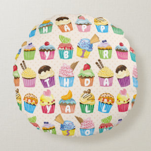 Coussins Ronds Cupcakes Happy Birthday Ajouter Votre Nom Goodies 