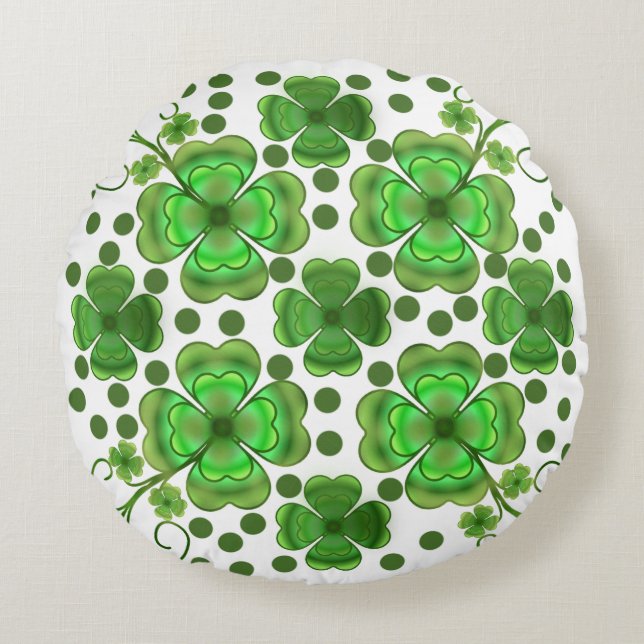 Coussins Ronds Custom Metallic Green Clover & Swirl Pattern  (Devant)