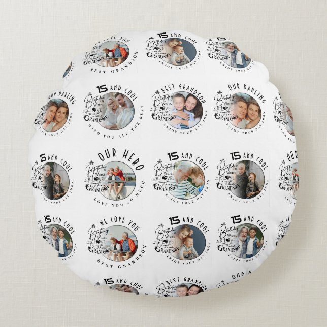 Coussins Ronds Custom Photo Grandson Birthday (Devant)