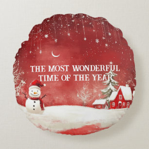 Coussins Ronds Custom Winter Wonderland Scène Noël Snowman