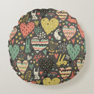 Coussins Ronds Cute amour lapins motif avec le coeur