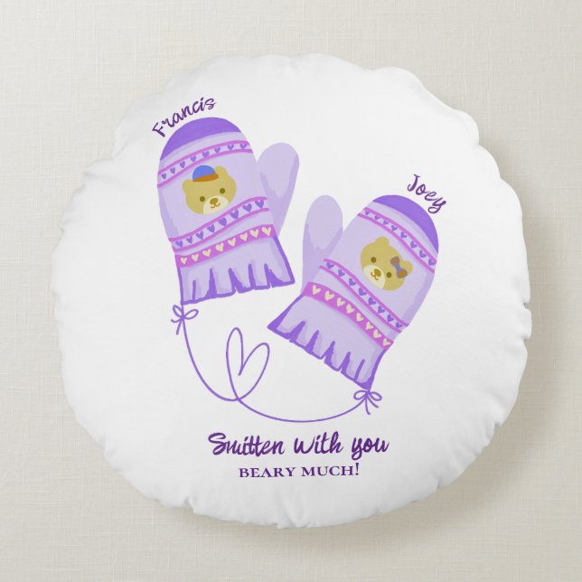 Coussins Ronds Cute Bear Mittens Personalized Lovers Round Pillow (Devant)
