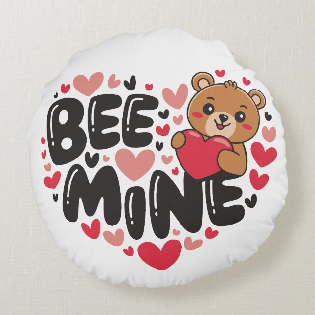 Coussins Ronds Cute Bee Mine Teddy Bear Valentine's Day (Dos)