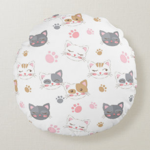 Coussins Ronds Cute chat face chats souriants motif