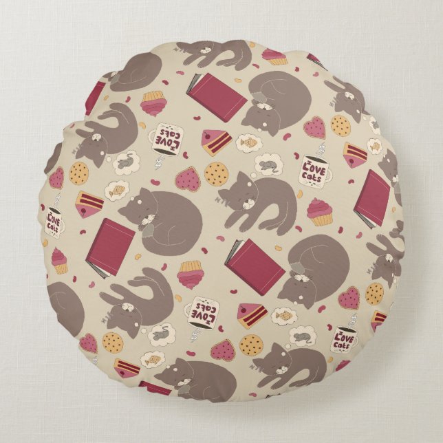 Coussins Ronds Cute Cosy Amoureux de les chats Collage (Devant)