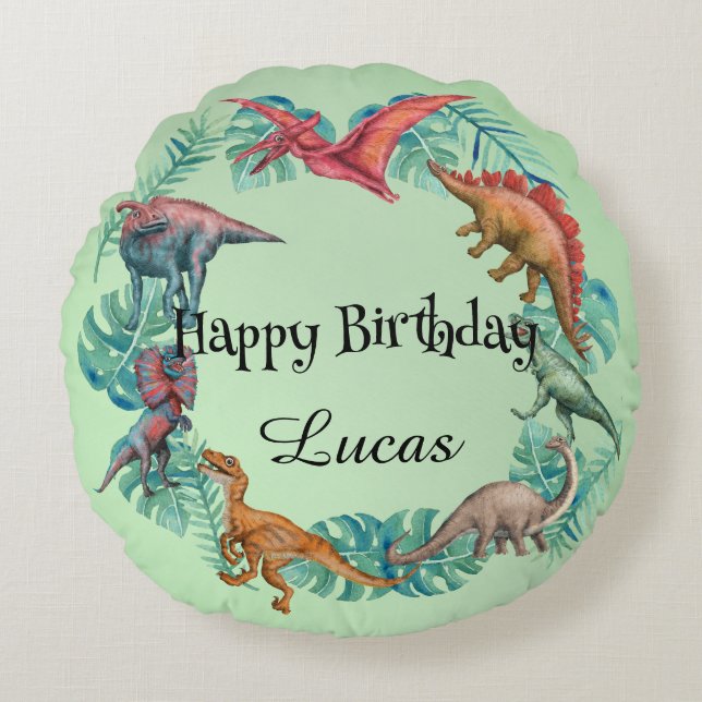 Coussins Ronds Cute dinosaur jungle anniversaire de enfant de l'é (Devant)