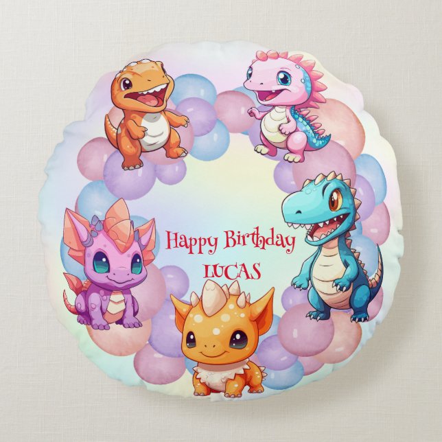 Coussins Ronds Cute dinosaure Balloon School anniversaire de enfa (Devant)
