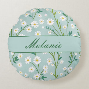 Coussins Ronds Cute Floral Printemps Daisy Vert Personnalisé