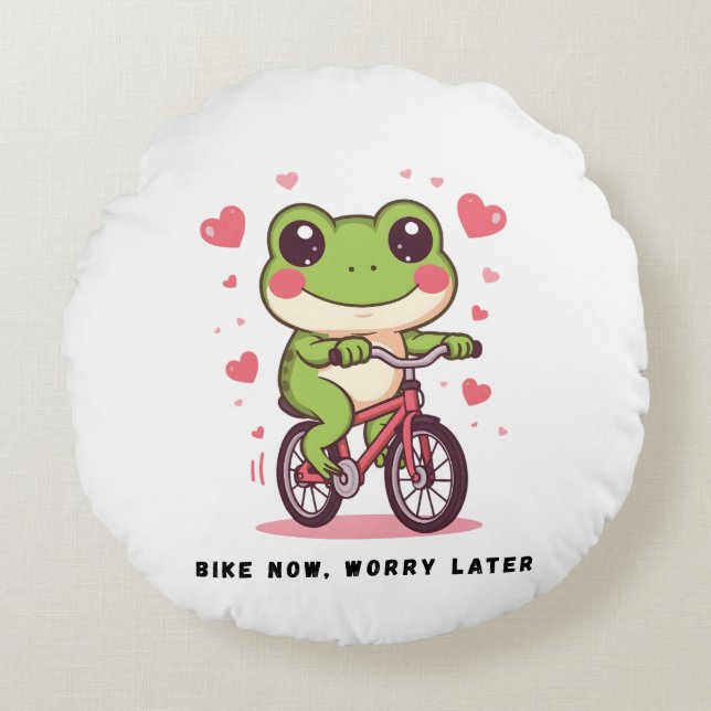 Coussins Ronds Cute Frog Riding Bicycle | Funny Frog Lover Gift (Devant)