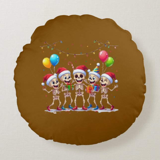 Coussins Ronds Cute Funny Skeletons Christmas & New Year Celebrat (Devant)