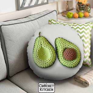 Coussins Ronds Cute Green Cottagecore Crochet Avocado Monogram