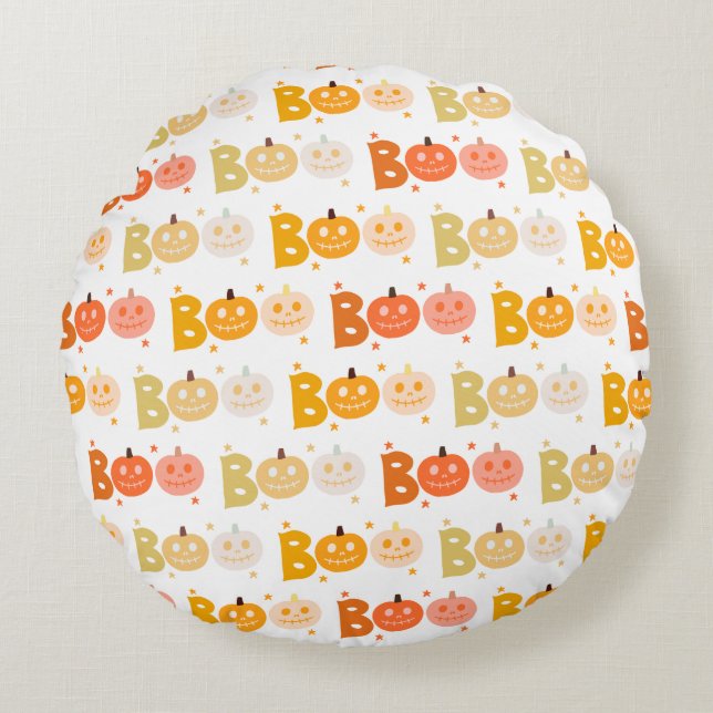 Coussins Ronds Cute Halloween Éffrayant Boo Citrouille Déplaisant (Devant)