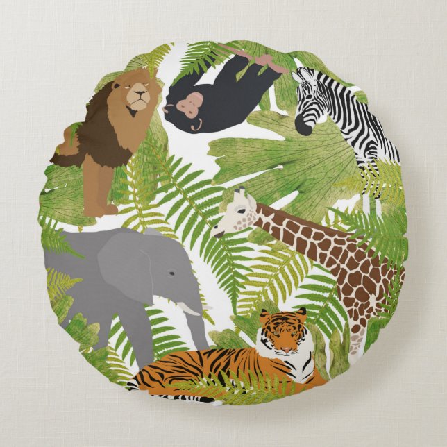 Coussins Ronds Cute Jungle Animaux Safari Garçon | Fille (Devant)