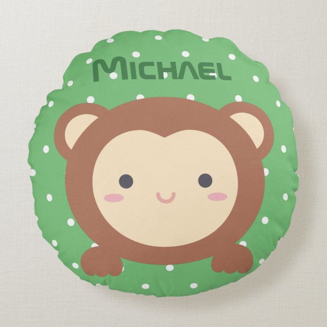 Coussins Ronds Cute Kawaii Cartoon Singe Garçon Enfants Nursery (Devant)