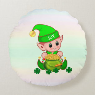 Coussins Ronds Cute leprechaun, pot d'or et shamrocks chanceux