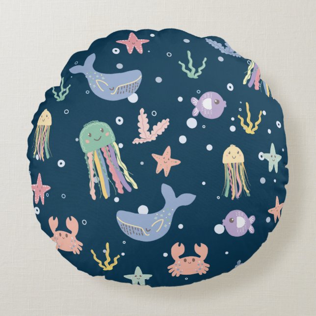 Coussins Ronds Cute Marine Vie Motif sans joint (Devant)