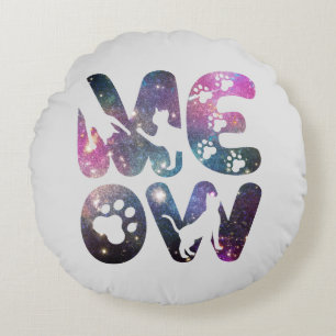 Coussins Ronds Cute Meow Chat Silhouettes et Empreintes de pattes