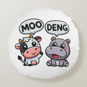 Coussins Ronds Cute Moo Deng & Vache Amusante