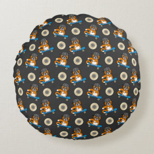 Coussins Ronds Cute Orange Chat sur Skateboard Cartoon