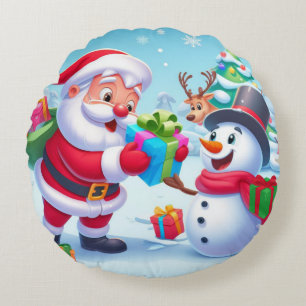 Coussins Ronds Cute Père Noël et Snowman