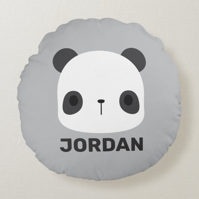 Coussins Ronds Cute petit ours Panda avec nom personnalisé (Devant)