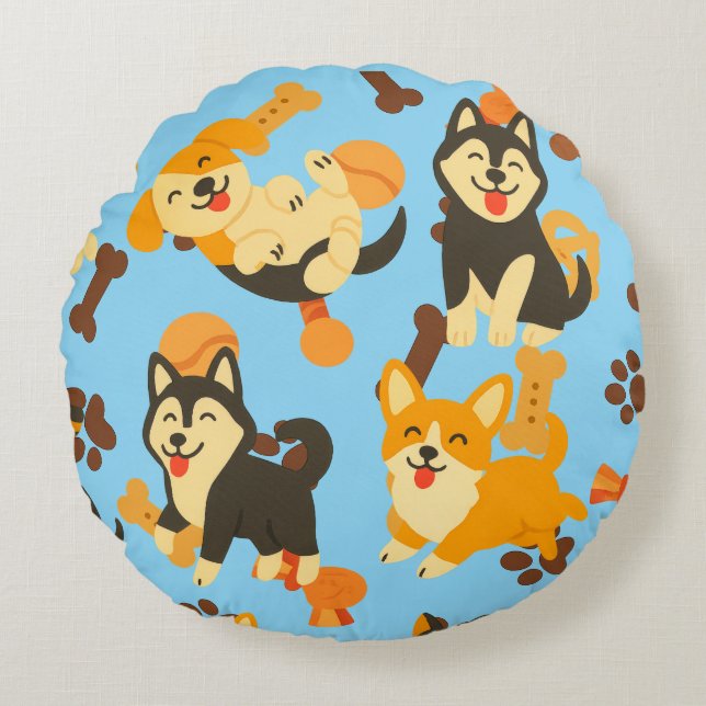 Coussins Ronds Cute Puppies (Devant)