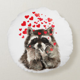 Coussins Ronds Cute Raccoon souffler Baisers Amour Coeurs Animal