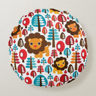 Coussins Ronds cute retro Lion kids illustration