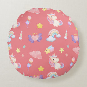 Coussins Ronds Cute rose douce licorne arc-en-ciel Motif