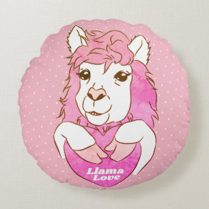 Coussins Ronds Cute rose Llama Croquis & Pois Llama Love