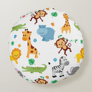 Coussins Ronds Cute Safari Animaux Nursery Sac fourre-tout Motif