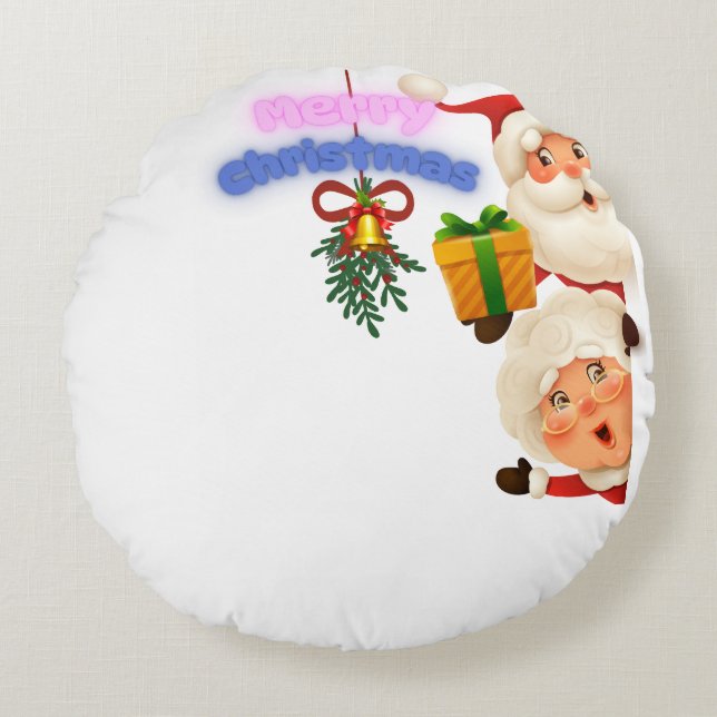 Coussins Ronds Cute Santa & Mrs. Claus Merry Christmas Greeting  (Devant)
