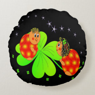 Coussins Ronds Cute Shamrock Ladybird