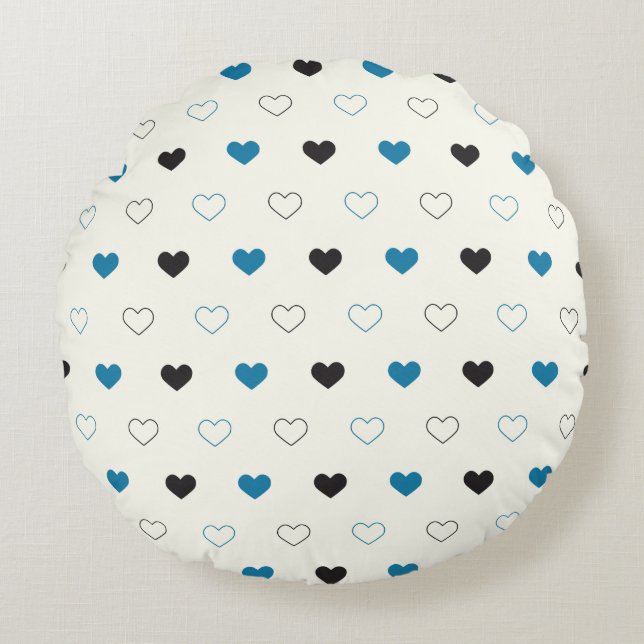Coussins Ronds Cute Simple Heart Pattern blue black cream (Devant)
