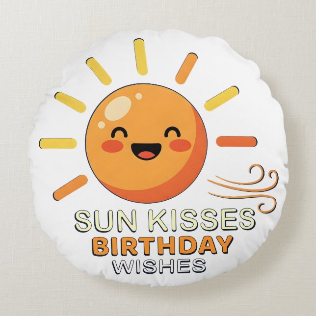 Coussins Ronds Cute Smiling Sun Birthday Wishes Round Throw Pillo (Devant)