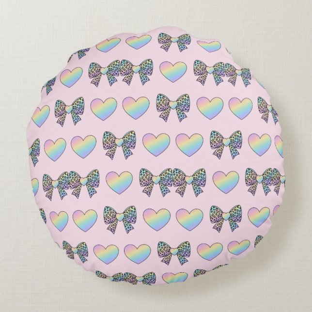 Coussins Ronds  cute sweet rainbow hearts pastel gradient pattern (Dos)