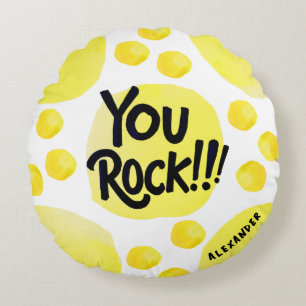 Coussins Ronds Cute You Rock Jaune Et Noir Typographie Moderne