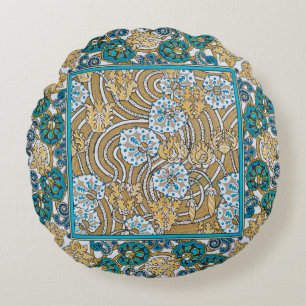Coussins Ronds cyclamen bleu art nouveau fleur botanique