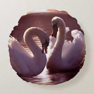 Coussins Ronds Cygnes affectueux formant un coeur