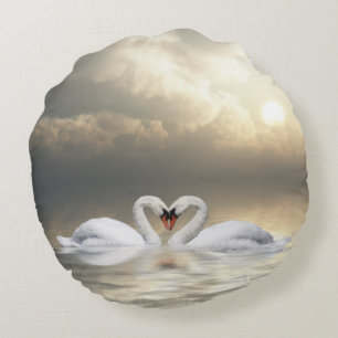 Coussins Ronds Cygnes affectueux romantiques