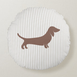 Coussins Ronds Dachshund Brown sur bandes beiges