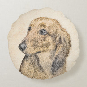 Coussins Ronds Dachshund (Longhaerien) Peinture - Art Chien origi