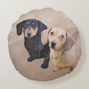 Coussins Ronds Dachshund (Smooth) Peinture - Art Chien original